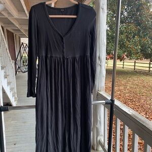 Quince Black Button-Front Long Sleeve Dress